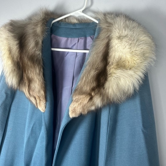 70s The American Way With Wool Vintage Fur Neck Cape Large - Picture 2 of 10